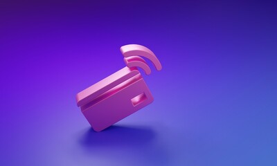 Poster - pink contactless payment with nfc card icon isolated on purple-blue background. card with radio wave