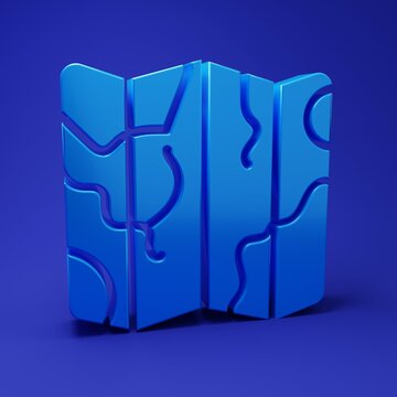 Blue Folded map icon isolated on blue background. Minimalism concept. 3D render illustration