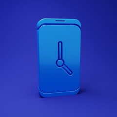Fototapete - Blue Alarm clock app smartphone interface icon isolated on blue background. Minimalism concept. 3D render illustration
