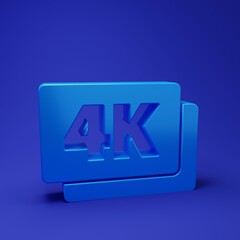 Poster - Blue 4k Ultra HD icon isolated on blue background. Minimalism concept. 3D render illustration