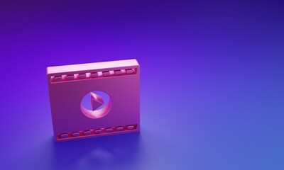 Poster - Pink Online play video icon isolated on purple-blue background. Film strip with play sign. Minimalism concept. 3D render illustration