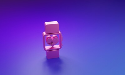 Poster - pink smart watch showing heart beat rate icon isolated on purple-blue background. fitness app concep