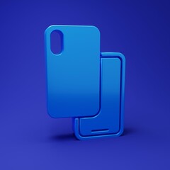 Poster - blue smartphone, mobile phone icon isolated on blue background. minimalism concept. 3d render illust