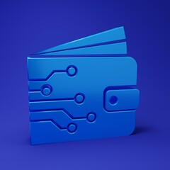Fototapete - blue cryptocurrency wallet icon isolated on blue background. wallet and bitcoin sign. mining concept