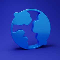 Fototapete - Blue Worldwide icon isolated on blue background. Pin on globe. Minimalism concept. 3D render illustration