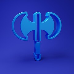 Poster - Blue Medieval poleaxe icon isolated on blue background. Minimalism concept. 3D render illustration