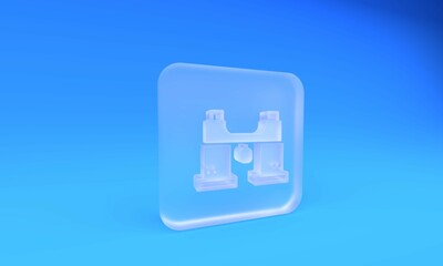 Poster - Frosted glass Binoculars icon isolated on blue background. Find software sign. Spy equipment symbol. Square frosted glass button. 3D render illustration