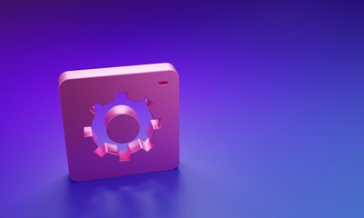 Poster - Pink Setting icon isolated on purple-blue background. Tools, service, cog, gear, cogwheel sign. Minimalism concept. 3D render illustration