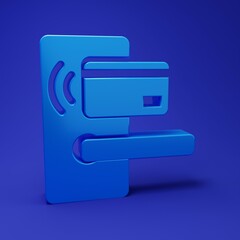 Poster - Blue Digital door lock with wireless technology for unlock icon isolated on blue background. Door handle sign. Security smart home. Minimalism concept. 3D render illustration