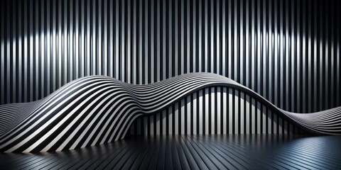 Leinwandbilder - Abstract Black and White Striped Wave Architectural Design in Modern Interior Space