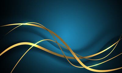 Poster - Abstract gold black ribbon curve overlap on blue luxury background vector