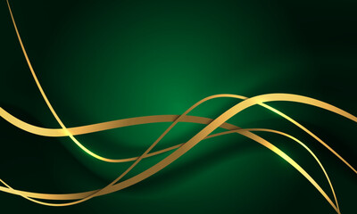 Poster - Abstract gold black ribbon curve overlap on green luxury background vector