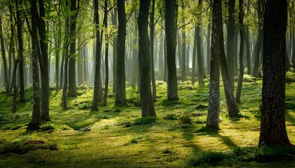 a forest with many trees and a few small trees