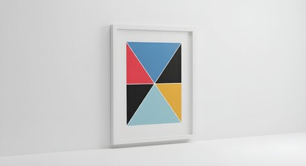 Aufkleber - Geometric Abstract Art Print in White Frame | Modern Colorful Polygon Design for Interior Decor and Gallery Mockup