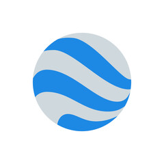 Poster - A stylized globe with alternating blue and gray wavy stripes curving across the spherical shape design