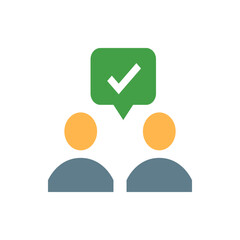 Poster - Two stylized figures with orange heads and a green speech bubble containing a white check mark above them