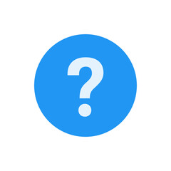 Poster - A white question mark inside a blue circle representing uncertainty and the need for information or answers