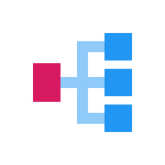 Poster - Illustration of a flowchart with a pink rectangle leading to three blue rectangles via light blue lines