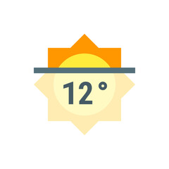Poster - Weather icon displaying a temperature of twelve degrees with a sun and horizon line above it icon