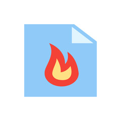 Poster - Illustration of a document with a curled corner and a red and yellow flame in the center of the page