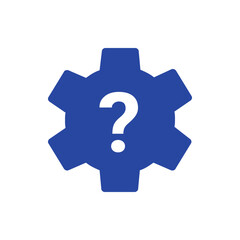 Poster - Blue gear with a white question mark in the center representing uncertainty and mechanical issues or problems
