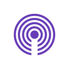 Poster - Purple concentric circles emanating from a central point with a connecting line design element