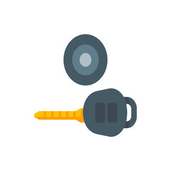 Poster - Illustration of a car key with a yellow blade and a gray fob next to a gray ignition cylinder cover