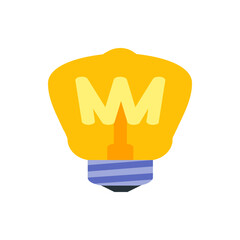 Poster - A yellow lightbulb with a filament shaped like the letter m against a white background in a vector image