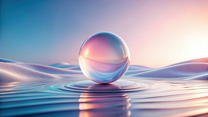 Poster - Serene Glass Sphere Reflecting a Pastel Horizon on a Smooth, Undulating Surface