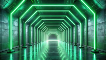 Aufkleber - Illuminated Passageway A Futuristic Corridor with Bright Green Neon Lights Reflecting on a Polished Floor