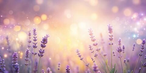 Aufkleber - Enchanted Lavender Field at Golden Hour A Serene Floral Landscape of Delicate Purple Blossoms and Sparkling Dust