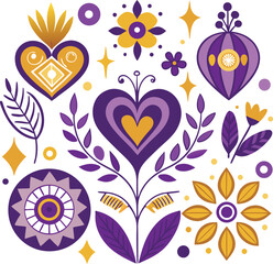 Poster - A seamless floral pattern vector with vintage leaf and ornate heart elements for textile design