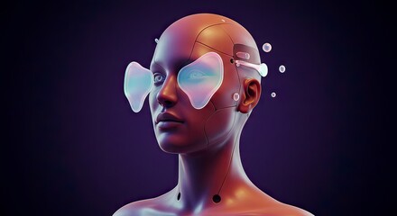 Fototapete - Digital illustration of head with abstract shapes technology focus