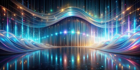 Aufkleber - Abstract Futuristic Stage with Luminous Waves and Glowing Lights Reflecting on a Polished Surface