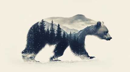 Wall Mural - bear walking through a winter wonderland landscape