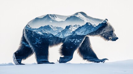 Wall Mural - grizzly bear with mountain double exposure