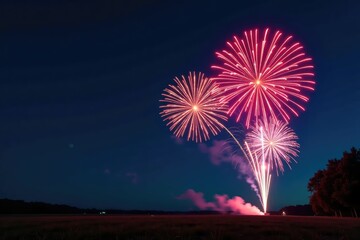 Wall Mural - vibrant fireworks exploding in a night sky, creating fiery trails and colorful bursts , art, orange