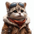 © Guaripuna - A whimsical cat portrait wearing aviator goggles and a jacket, looking up with a curious gaze.