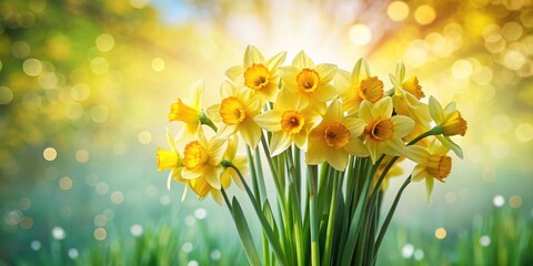 Aufkleber - A vibrant bouquet of cheerful yellow daffodils, basking in the warm glow of a sunlit meadow, symbolizes springtime's joyful arrival and the promise of renewal.