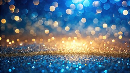 Poster - Abstract Sparkling Background with Golden and Blue Glitter Texture and Blurred Lights