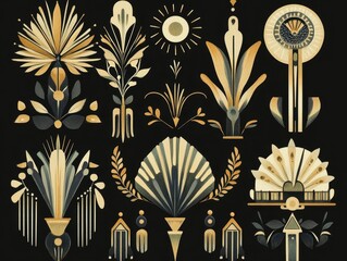 Aufkleber - Geometric Floral Pattern with Gold Accents on Dark Background