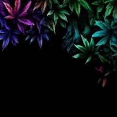 Aufkleber - Colorful Cannabis Dream: Vibrant Marijuana Leaves in Abstract Arrangement against a Dark Background
