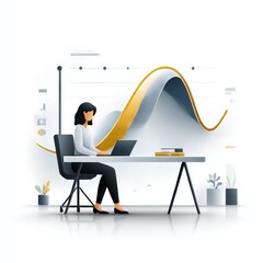 Aufkleber - Data Analysis: Woman Working on Laptop with Growth Chart Visualization in Modern Office