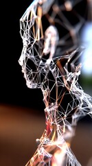 Poster - Abstract wireframe human portrait, side profile, transparent, glowing
