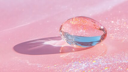 Fototapete - Transparent Oval Object on Sparkling Pink Surface