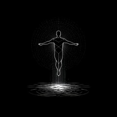 Aufkleber - Transcendence: An Abstract Depiction of Ascending from Water to a Realm of Stars and Light.
