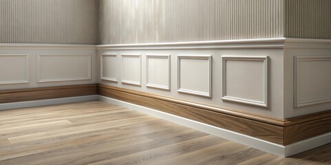 Fototapete - Elegant Interior Corner with Wood Baseboard and Paneling