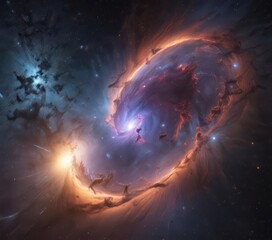 Wall Mural - vast, swirling nebula with distant star clusters, deep space, purple, background