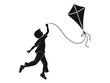© Sahriar - A child silhouette flying a kite, vector art illustration, Silhouette little boy playing kite