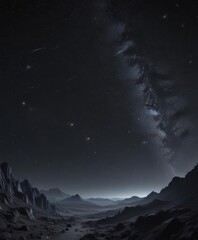 Wall Mural - twinkling stars scattered across a deep black night sky, distant galaxy visible , background, light,